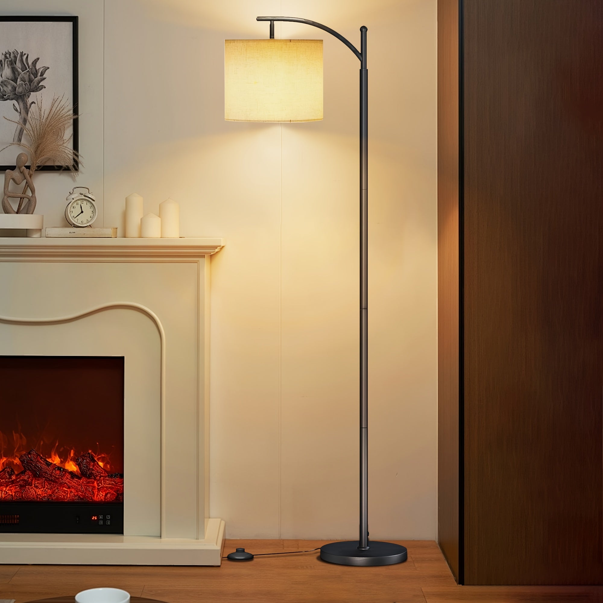 Lámpara de Pie LED con Pantalla Beige para Salón y Dormitorio - Negro