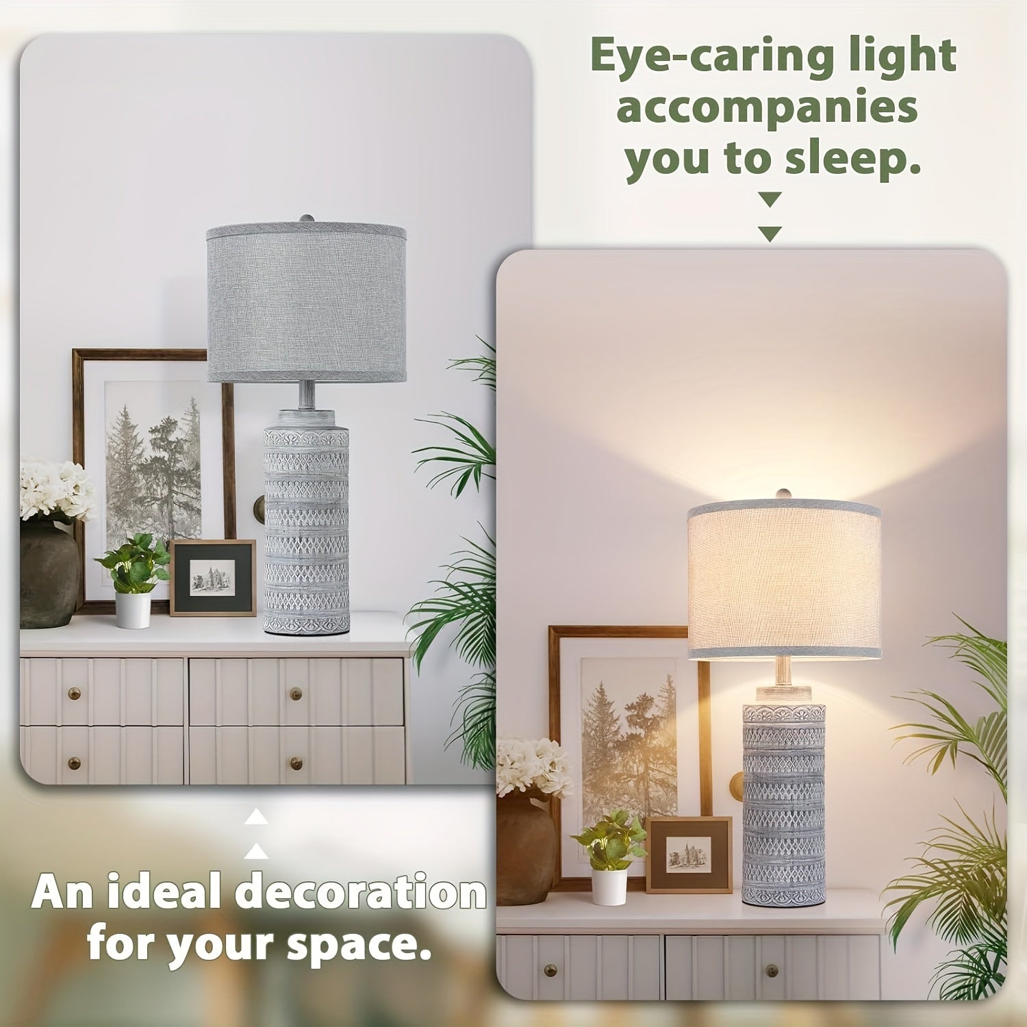 Set de 2 Pantallas de Mesa Cerámicas con Pantalla de Tela Gris