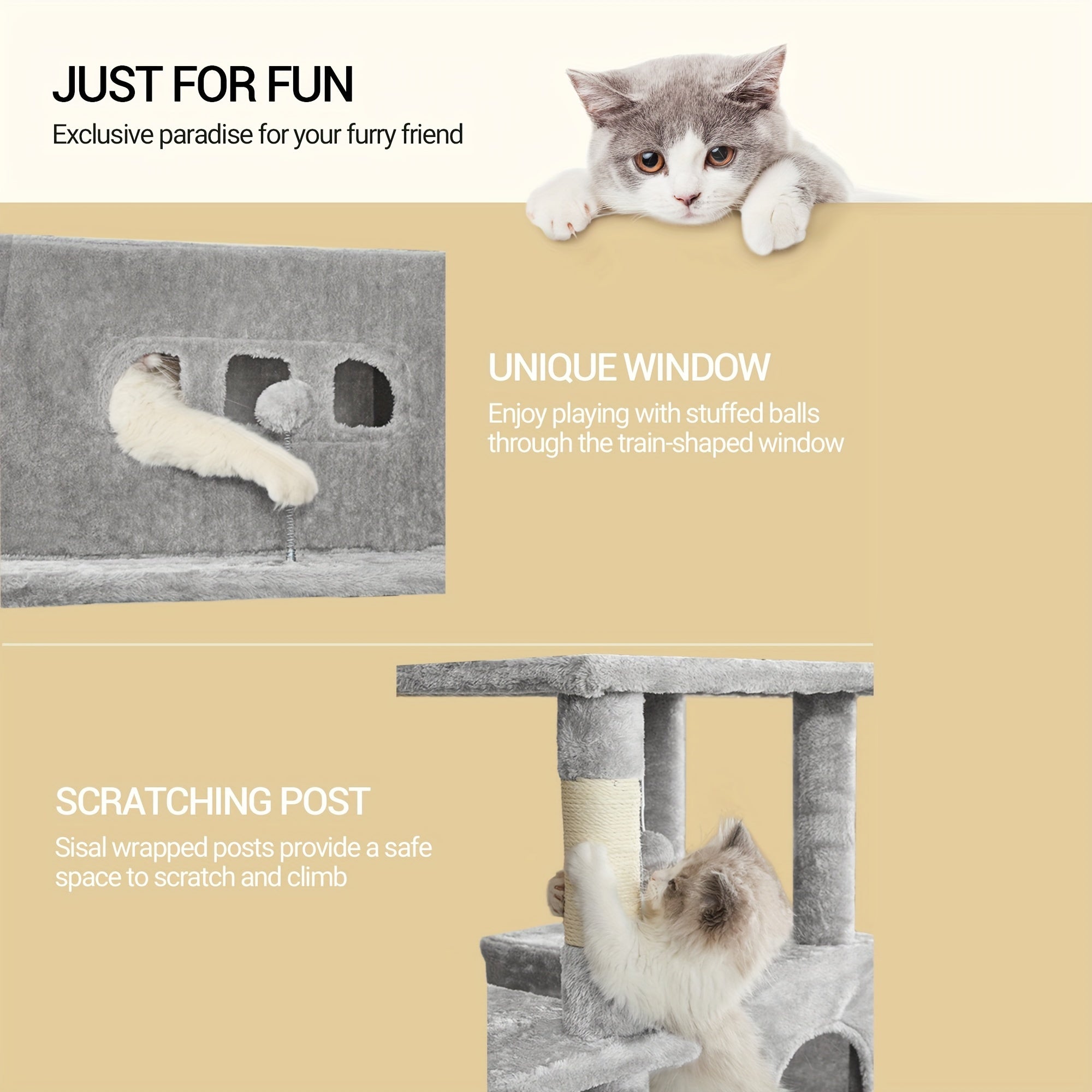 Árbol para Gatos de 210 cm con Cuevas y Hamaca - Color Gris Claro