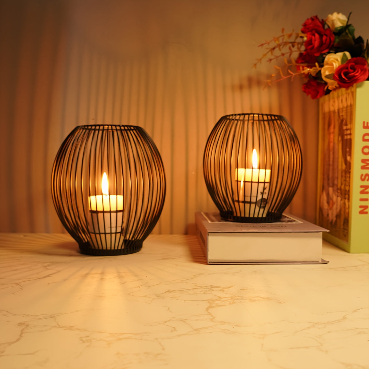 Set de 2 Faroles Nórdicos de Hierro para Decoración de Ambientes