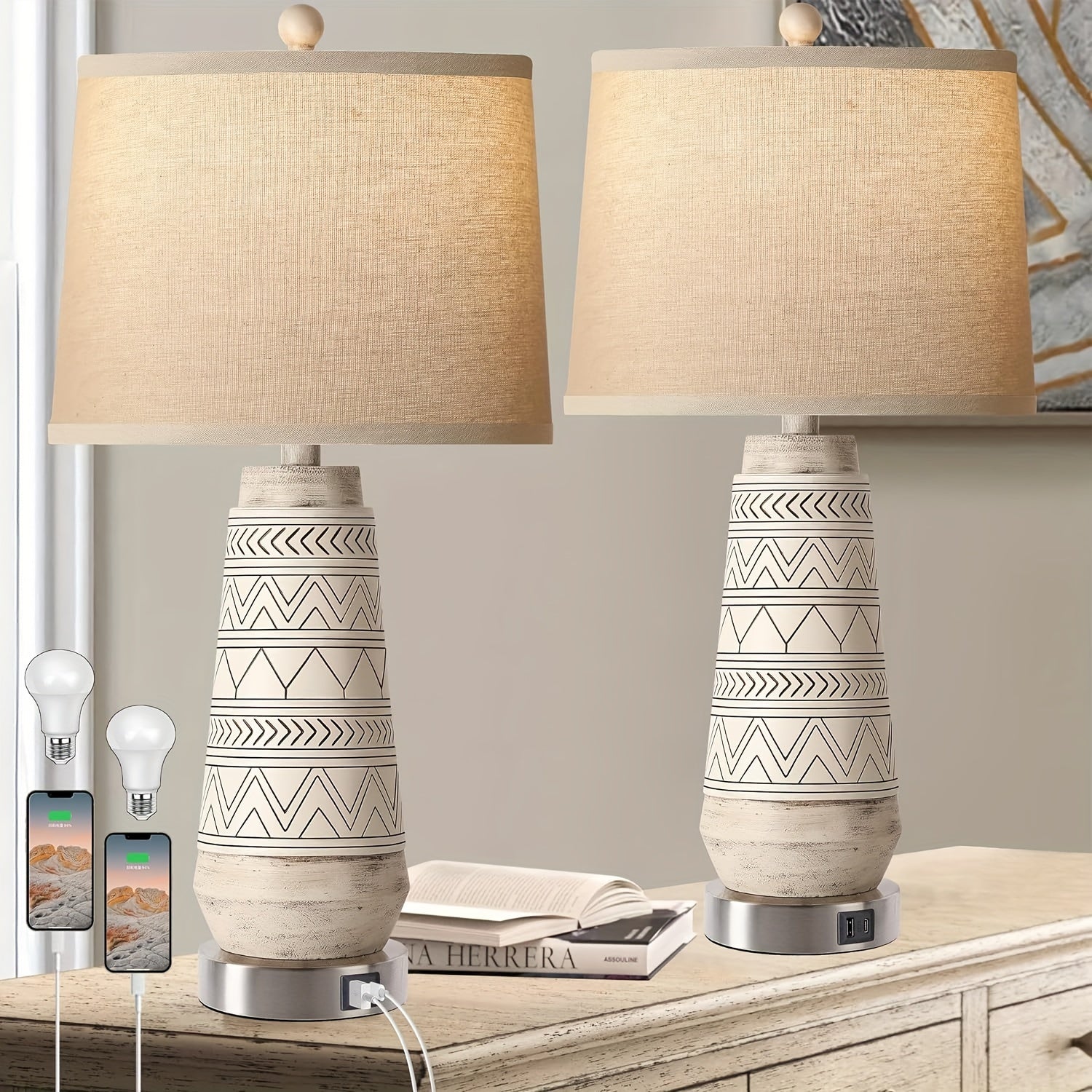 Pack de 2 Lámparas de Mesa Modernas con Control Táctil y USB