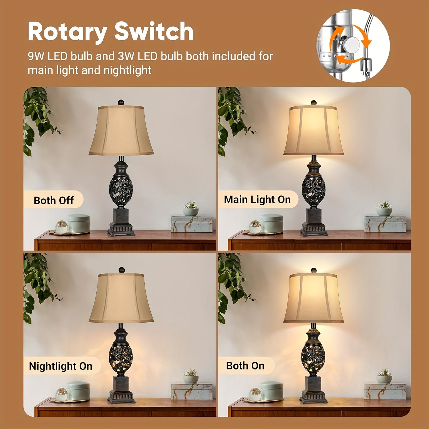 Lámparas de Mesa Vintage de 71 cm con Pantalla de Seda Sintética