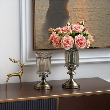 Jarrón de Cristal con Base Metálica, Decoración de Lujo