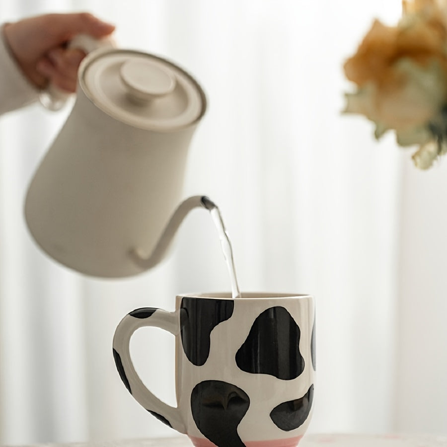 Taza de Cerámica con Diseño de Vaca, 500ML, Reutilizable y Antideslizante