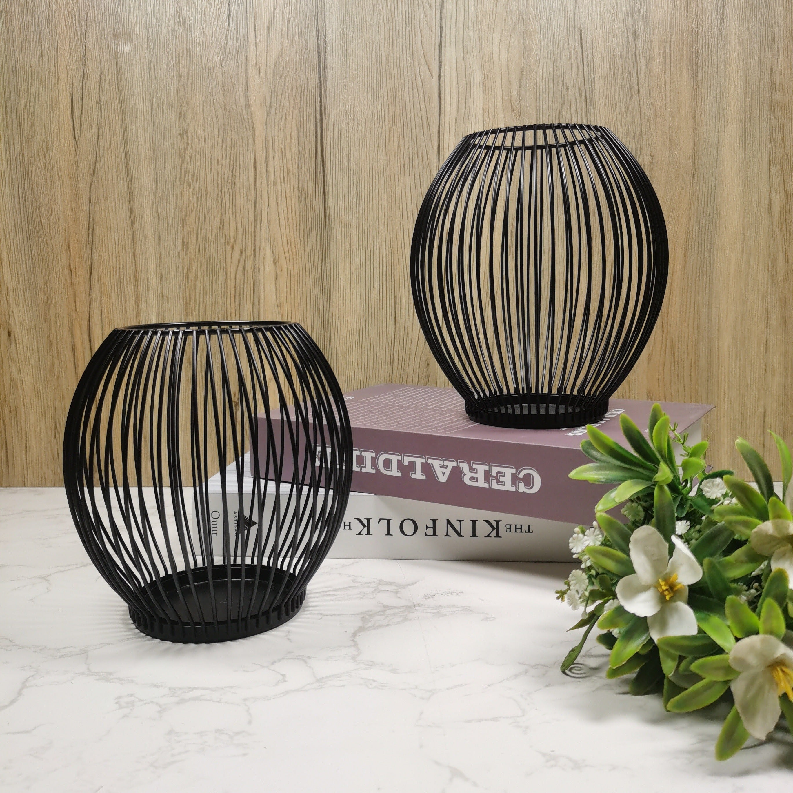 Set de 2 Faroles Nórdicos de Hierro para Decoración de Ambientes