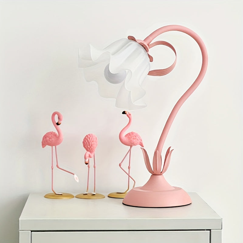 Lámpara de Mesa Decorativa con Pantalla de Flores Acrílicas Rosa