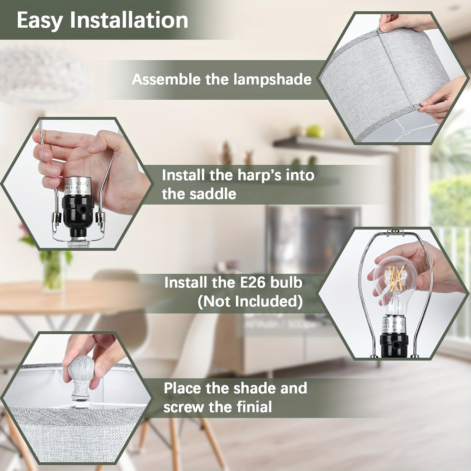 Set de 2 Pantallas de Mesa Cerámicas con Pantalla de Tela Gris