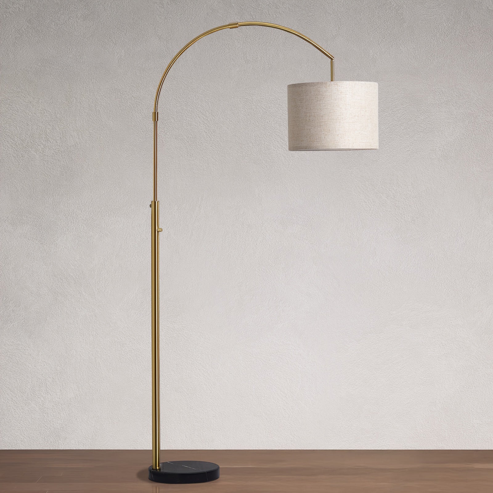 Lámpara de Pie con Arcos Giratorios y Pantallas de Lino