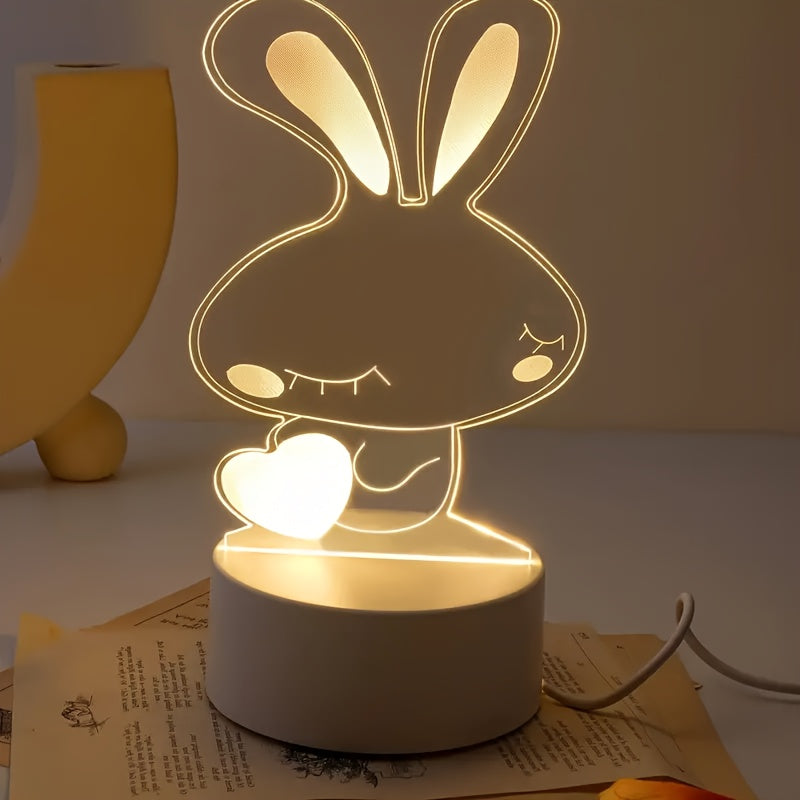 Luz Nocturna 3D Conejo, Lámpara de Mesa LED Acrílica