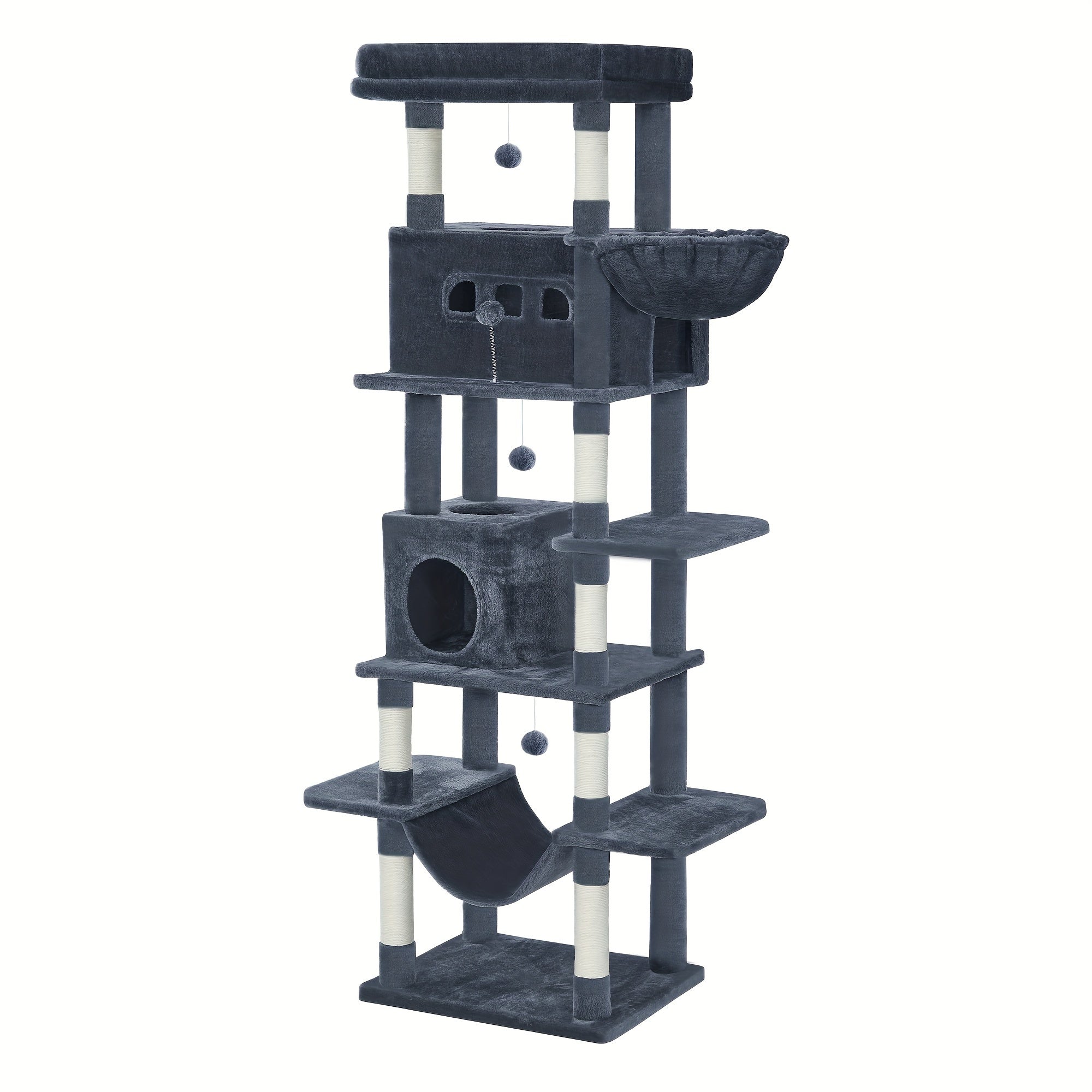 Árbol para Gatos de 210 cm con Cuevas y Hamaca - Color Gris Claro