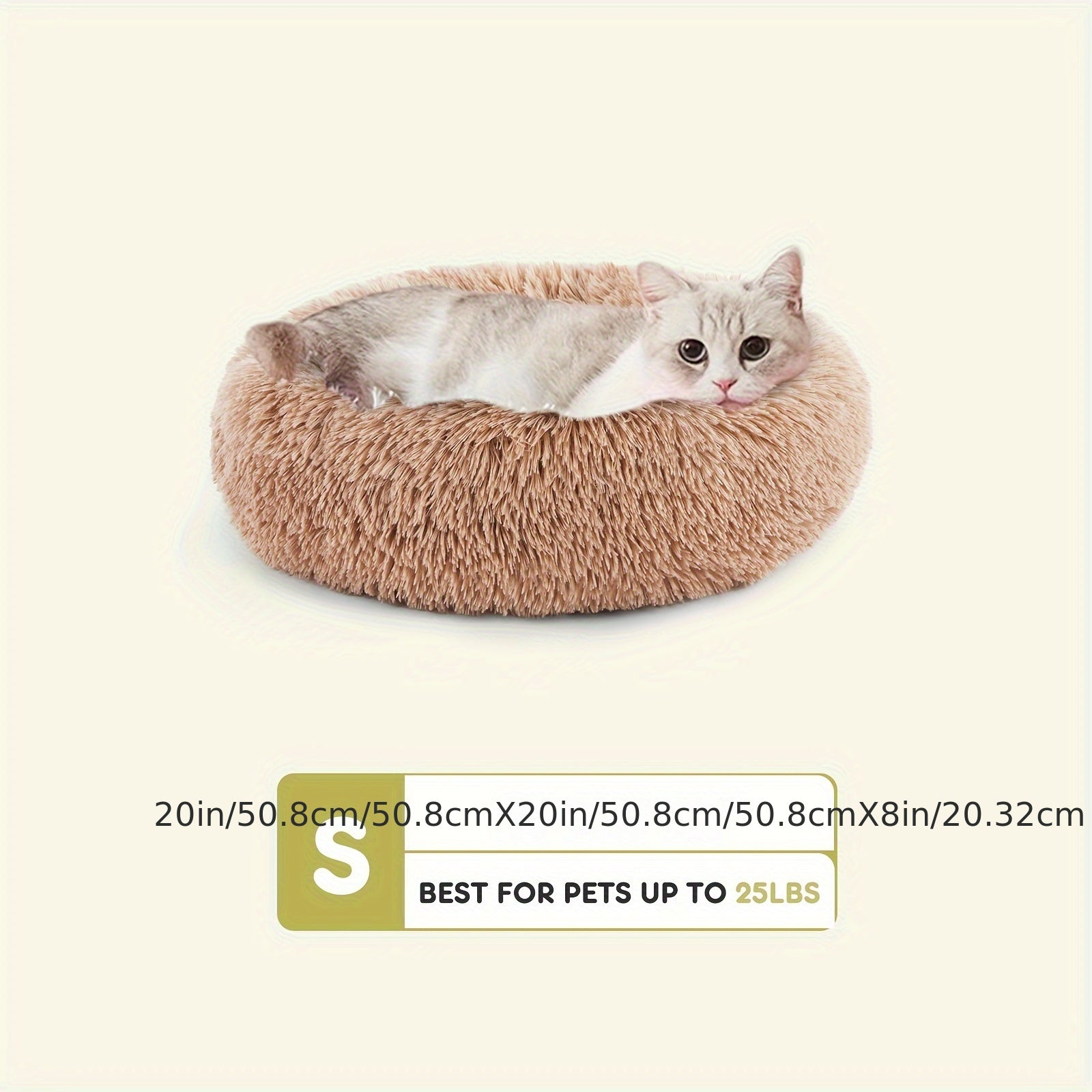 Cama Calmante para Mascotas, Lavable y Suave, Color Camel