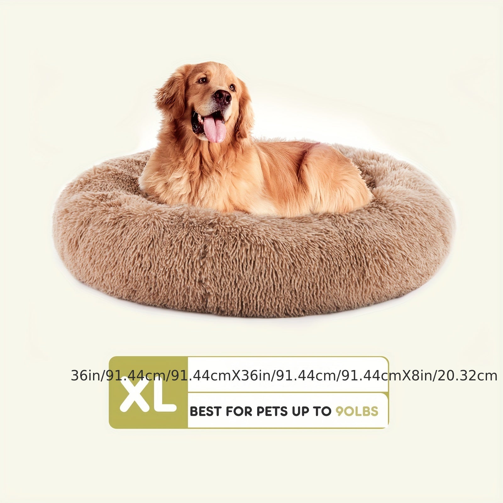 Cama Calmante para Mascotas, Lavable y Suave, Color Camel