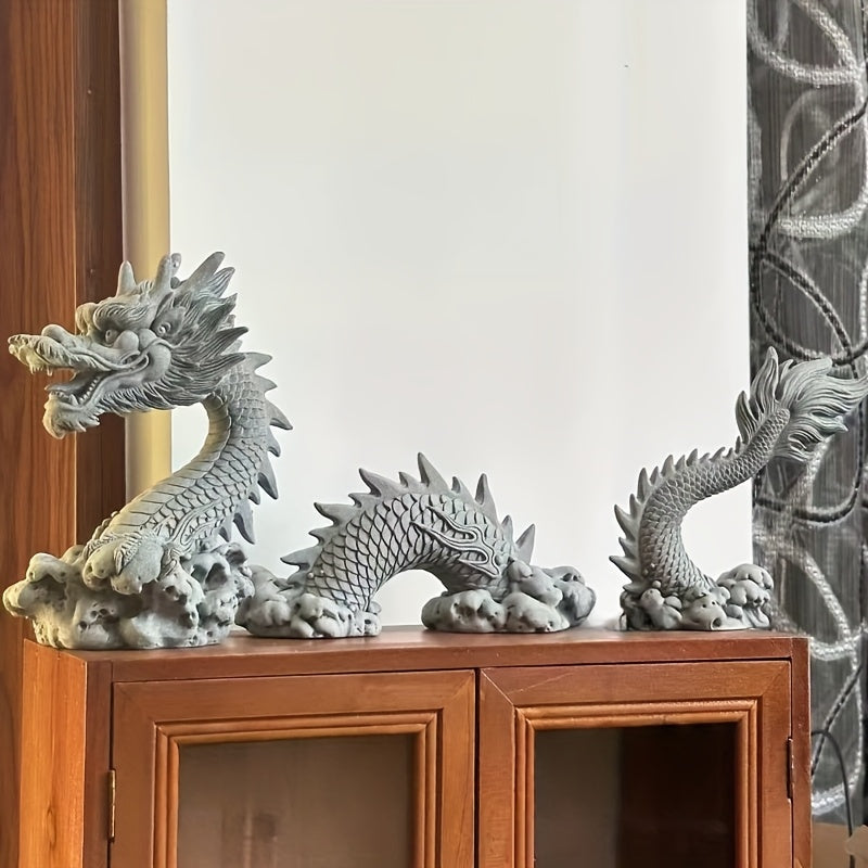 Set de 3 Dragones de Piedra Tallada para Decoración de Hogar y Oficina
