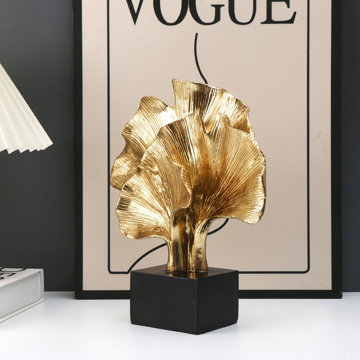 Escultura de Hoja de Ginkgo en Resina para Decoración del Hogar