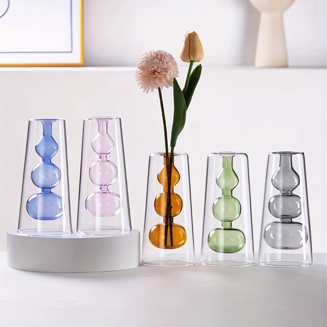 Jarrón de Vidrio Doble Estilo Nórdico Moderno para Aromaterapia y Flores