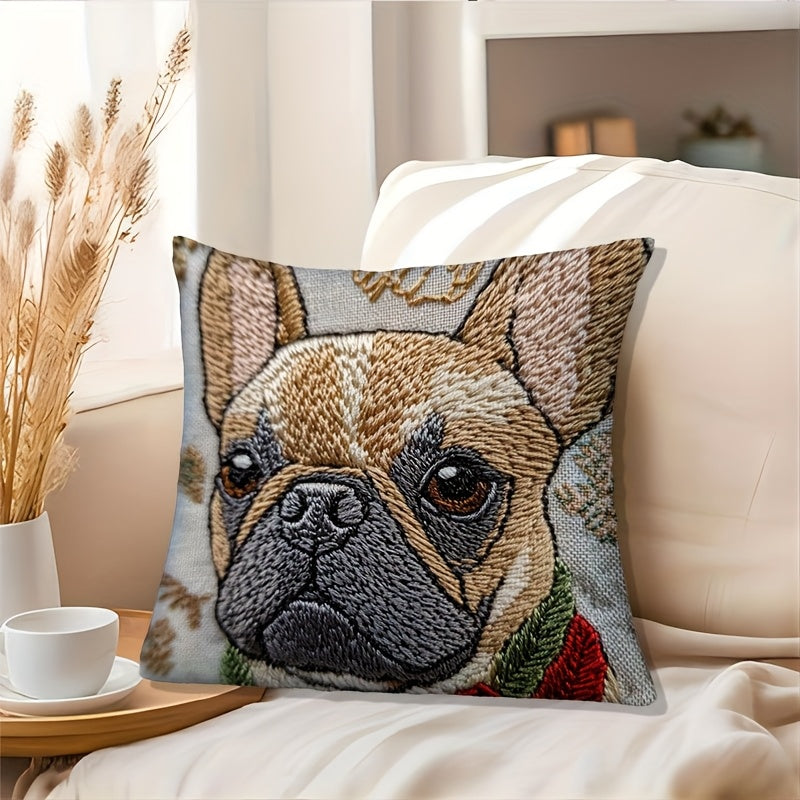 Funda de Cojín Bordado Bulldog Francés, 18x18 Pulgadas