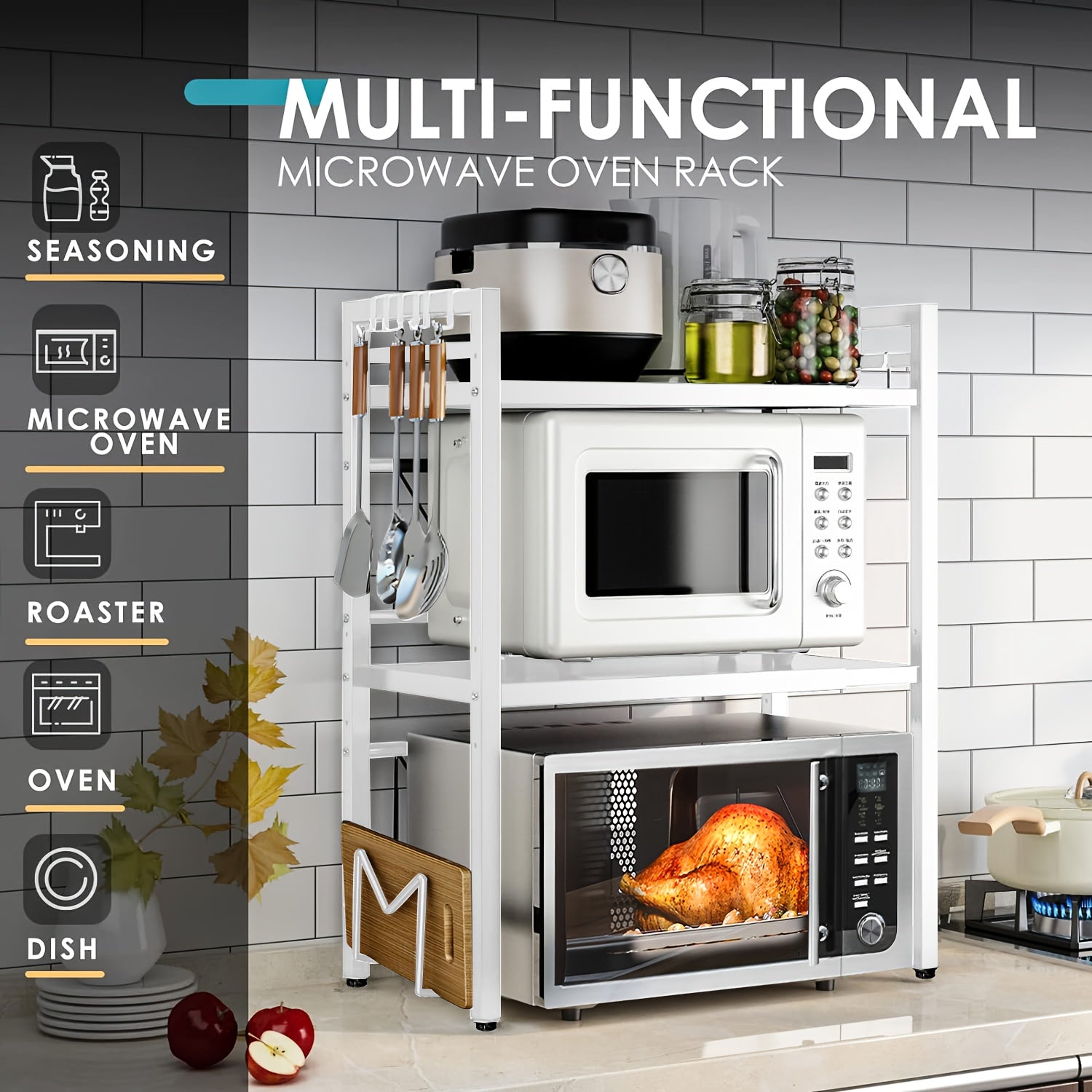 Estantería Extensible de Microondas con Ganchos y Toalleros