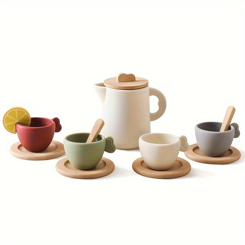 Set de Té de Silicona para Niños 3+ con Tetera y Tazas de Madera