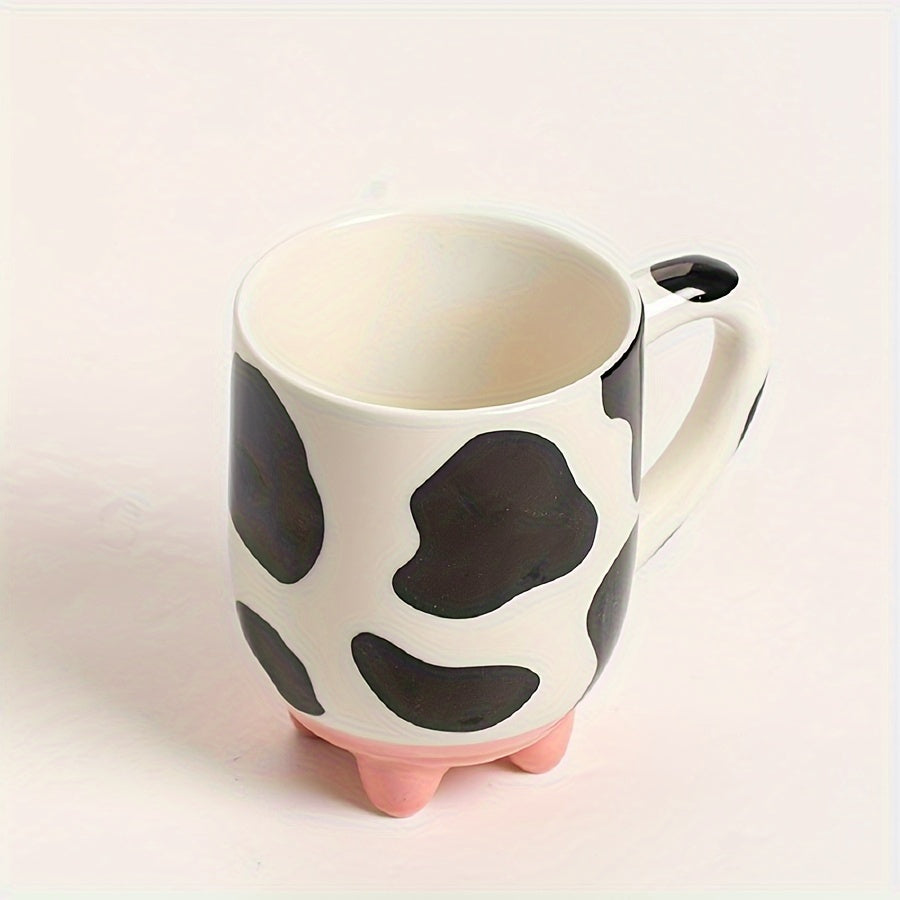 Taza de Cerámica con Diseño de Vaca, 500ML, Reutilizable y Antideslizante