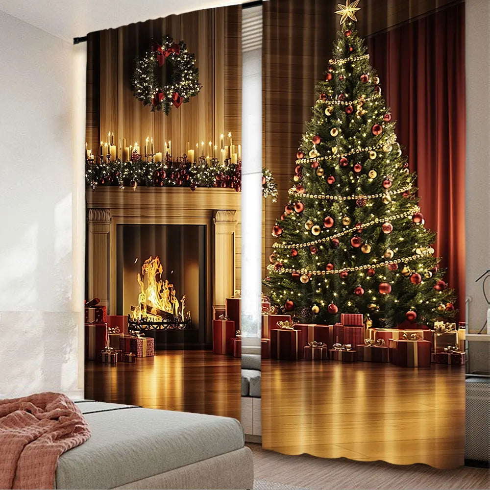 Cortinas navideñas translúcidas de poliéster (2 paneles)