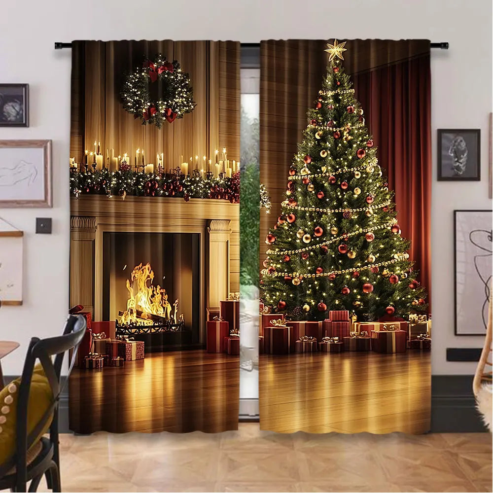 Cortinas navideñas translúcidas de poliéster (2 paneles)