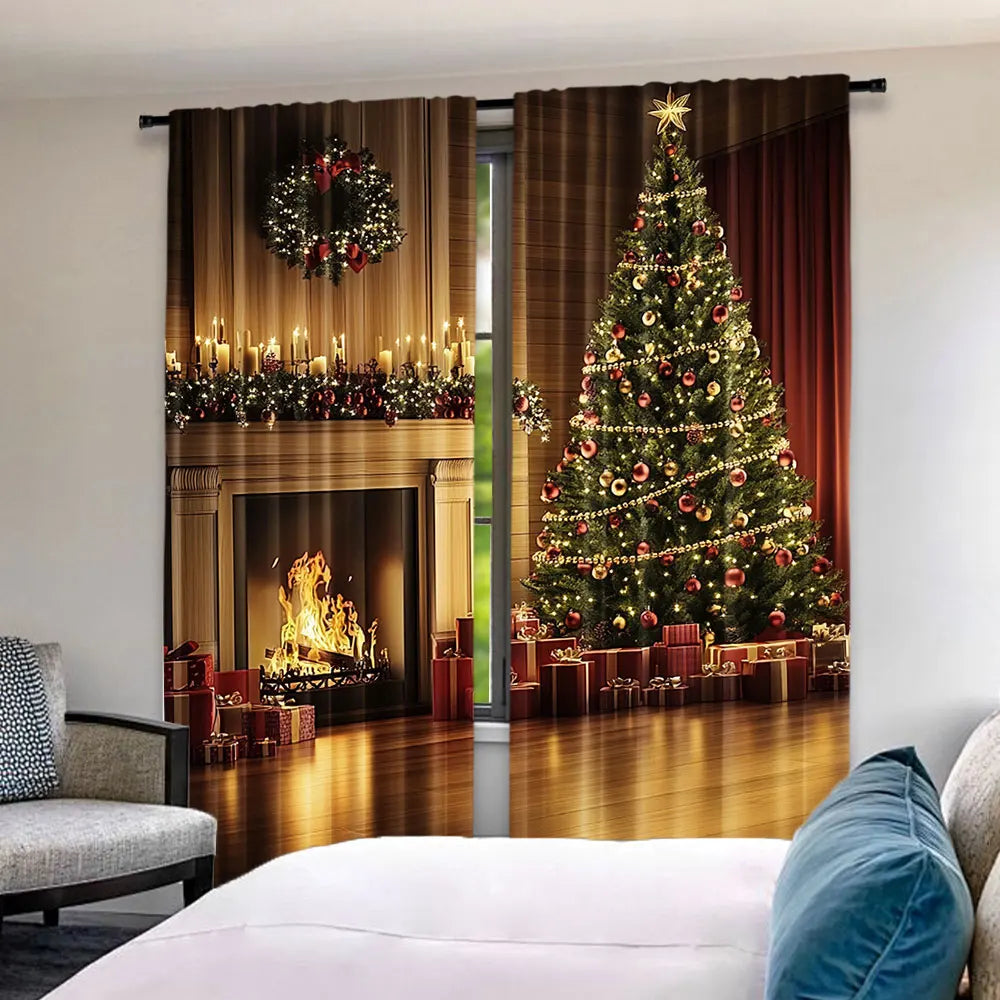 Cortinas navideñas translúcidas de poliéster (2 paneles)