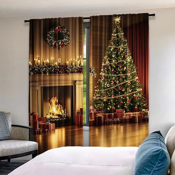 Cortinas navideñas translúcidas de poliéster (2 paneles)