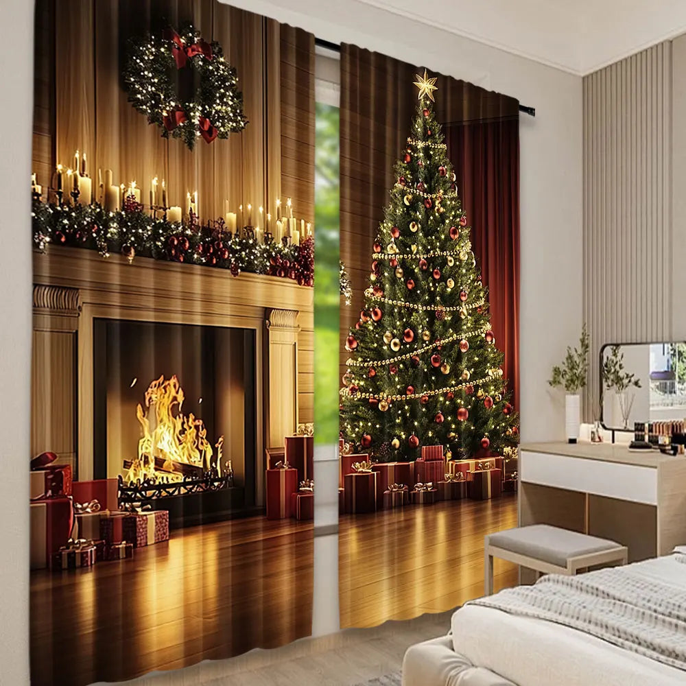 Cortinas navideñas translúcidas de poliéster (2 paneles)