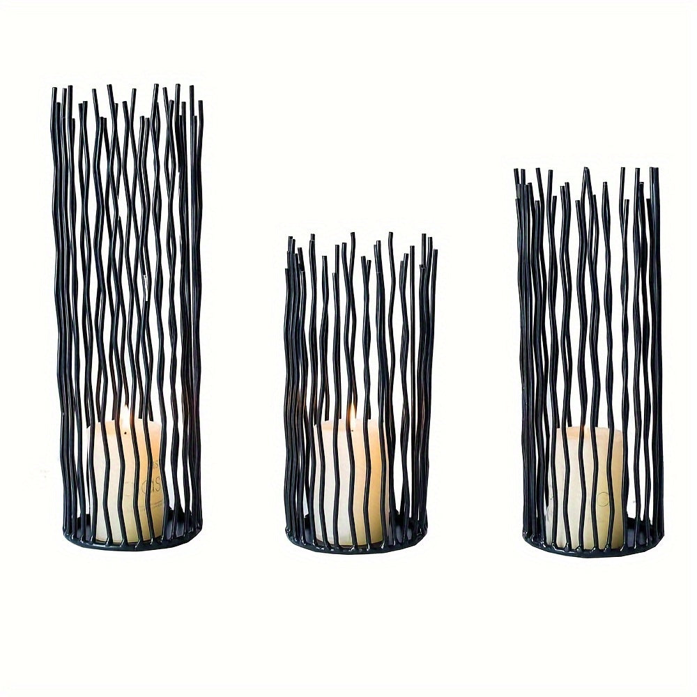 Set de 3 Portavelas de Metal Negro para Decoración de Mesa