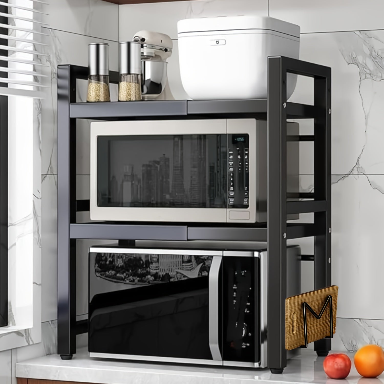 Estantería Extensible de Microondas con Ganchos y Toalleros