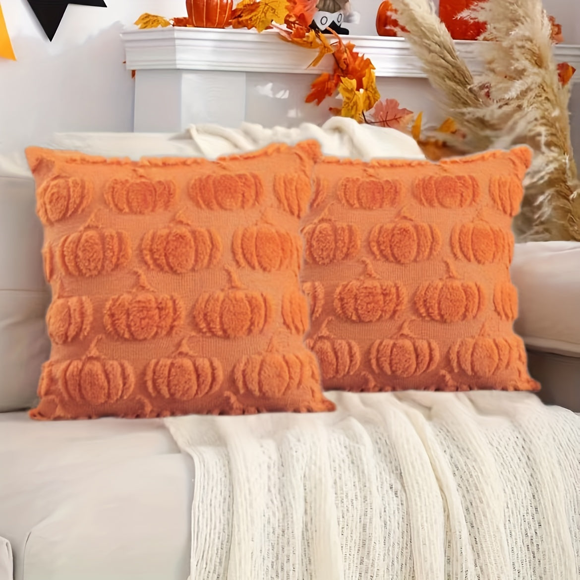 Funda Cojín Decorativa Rústica Geométrica de Otoño