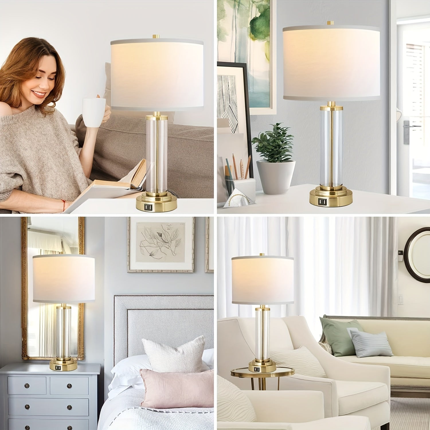 Lámparas de Mesita con Control Táctil y Puertos USB, Set de 2