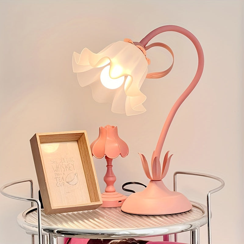 Lámpara de Mesa Decorativa con Pantalla de Flores Acrílicas Rosa