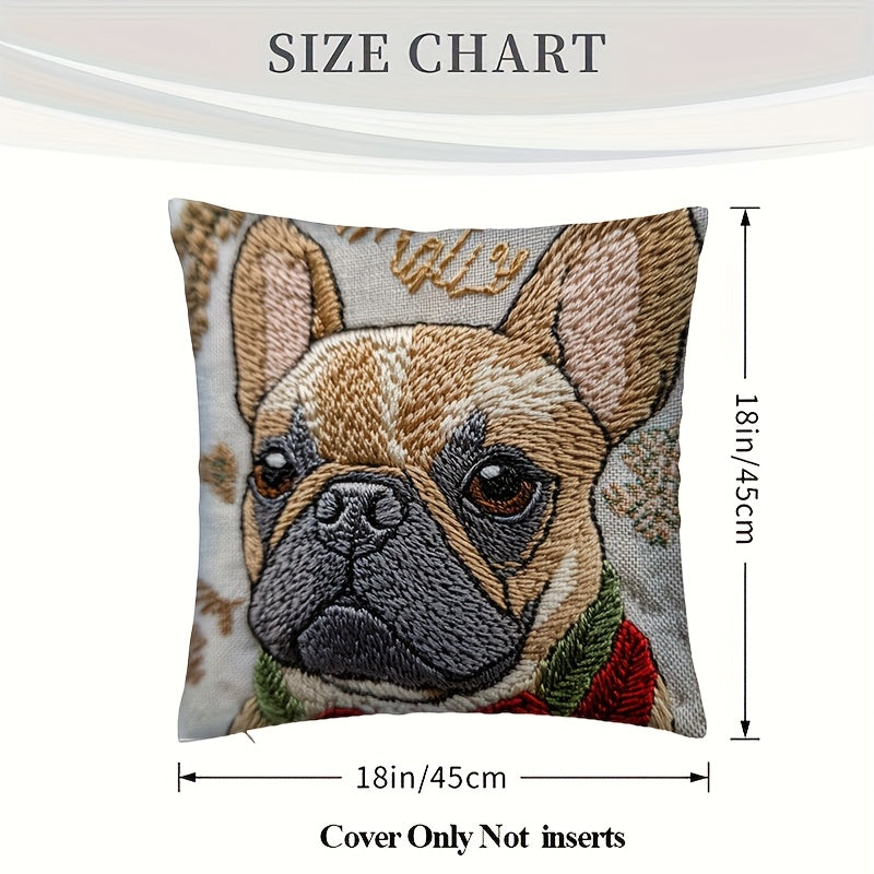 Funda de Cojín Bordado Bulldog Francés, 18x18 Pulgadas