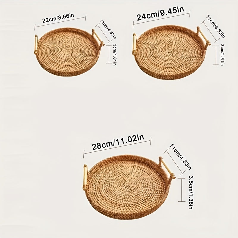 Bandeja Redonda de Ratán Tejida a Mano para Almacenaje y Decoración