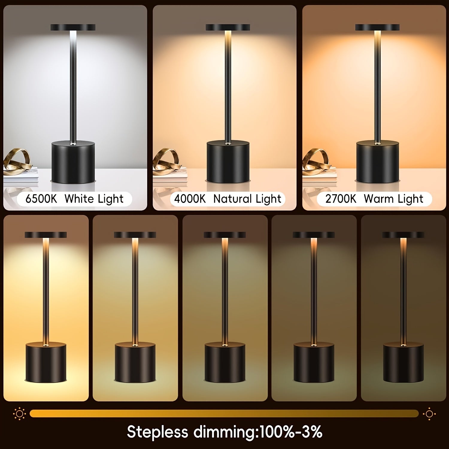 Pack de 2 Lámparas de Mesa LED Recargables, Diseño Moderno