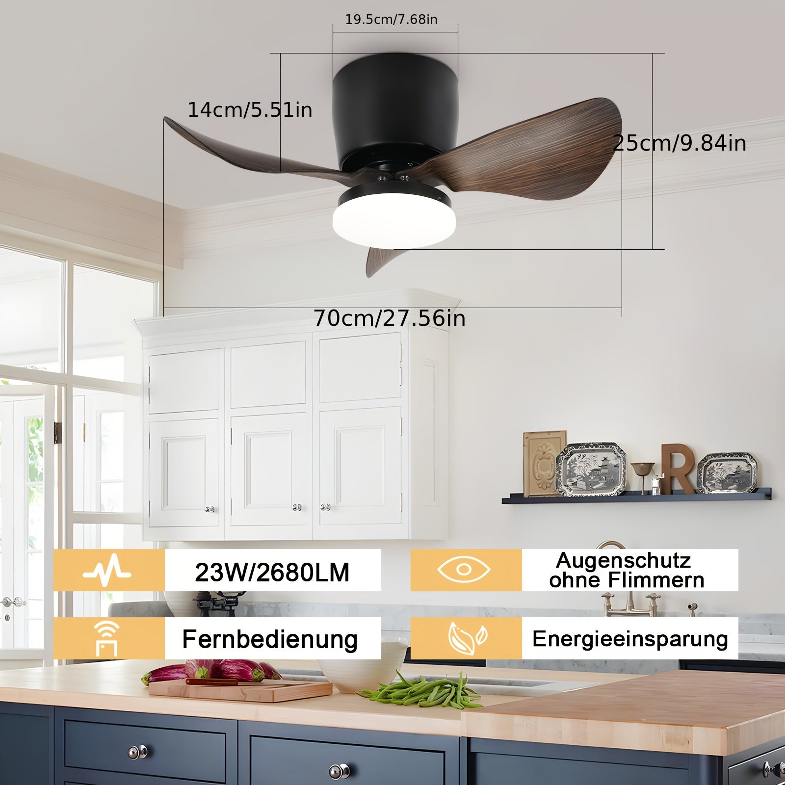 Ventilador de Techo con Luz LED Regulable y Control Remoto