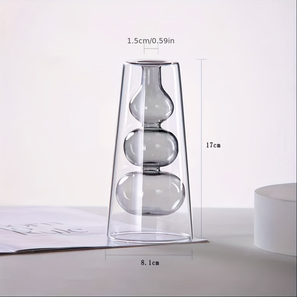 Jarrón de Vidrio Doble Estilo Nórdico Moderno para Aromaterapia y Flores