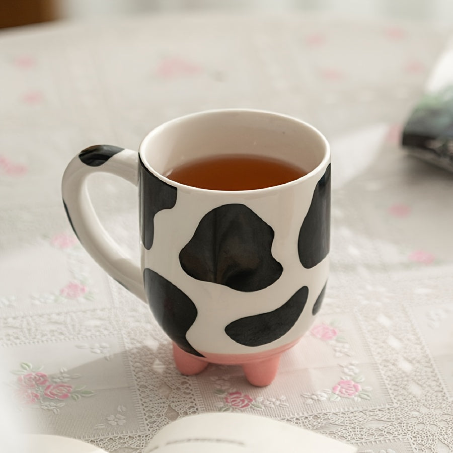 Taza de Cerámica con Diseño de Vaca, 500ML, Reutilizable y Antideslizante