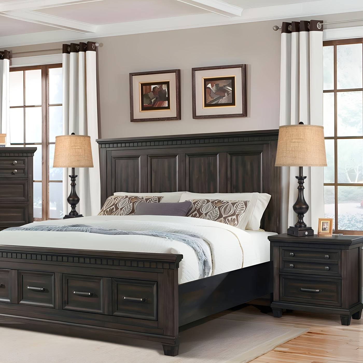 Set de 2 Lámparas de Mesa Rústicas con Carga USB y Tipo-C