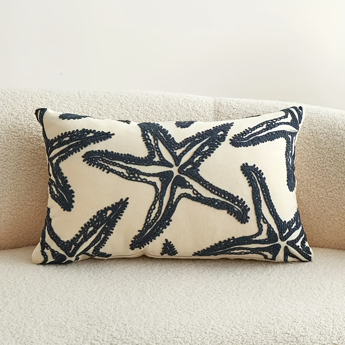 Funda de Cojín Decorativa Estilo Rústico con Bordado de Estrella de Mar