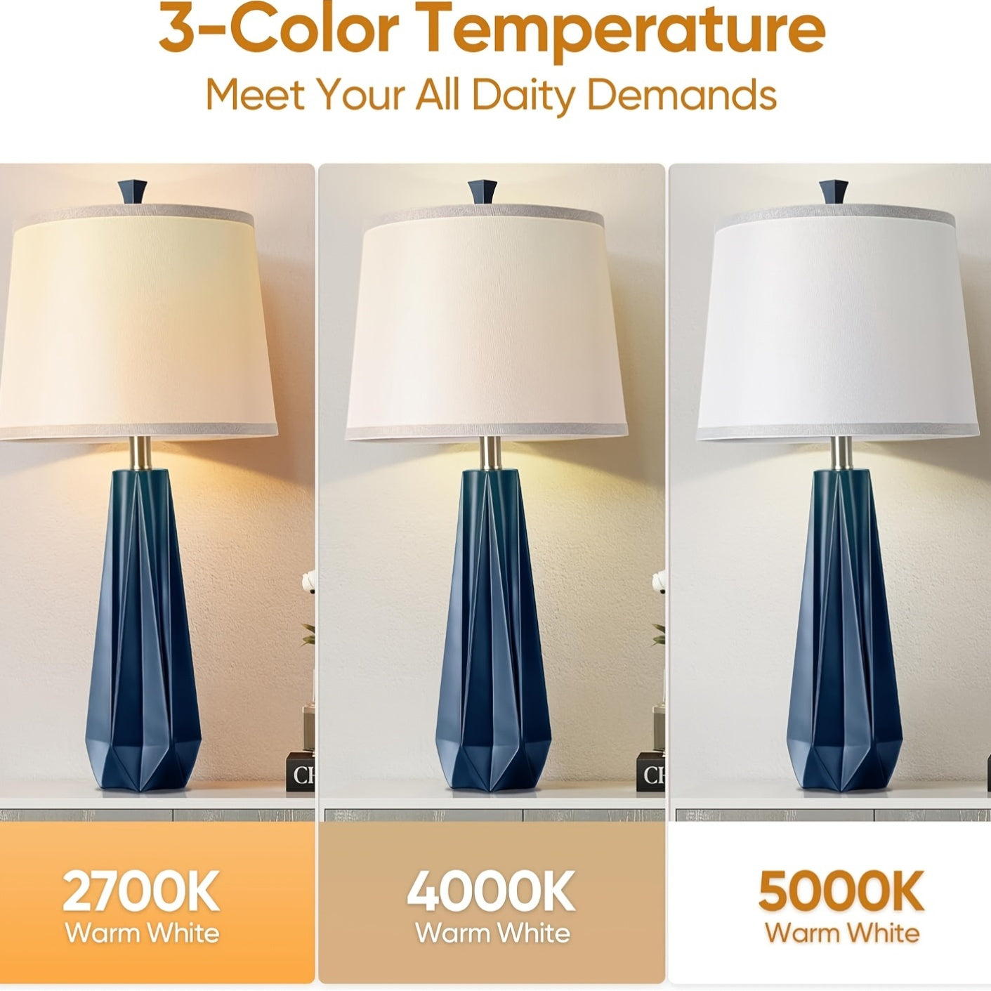 Lámparas de Mesa Modernas Azul Marino con Control Táctil y 3 Temperaturas de Luz