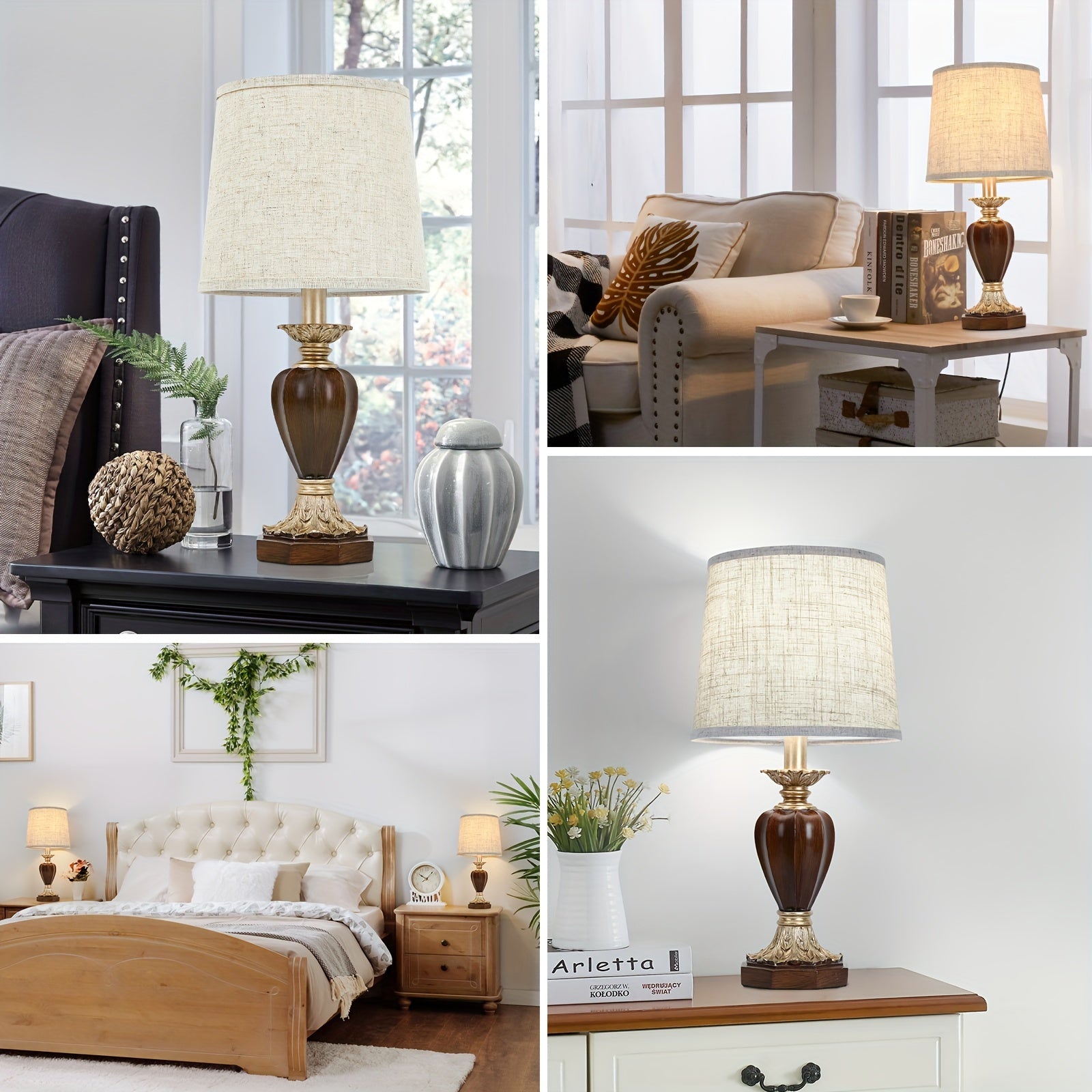 Set de 2 lámparas de mesa con pantalla de tela crema