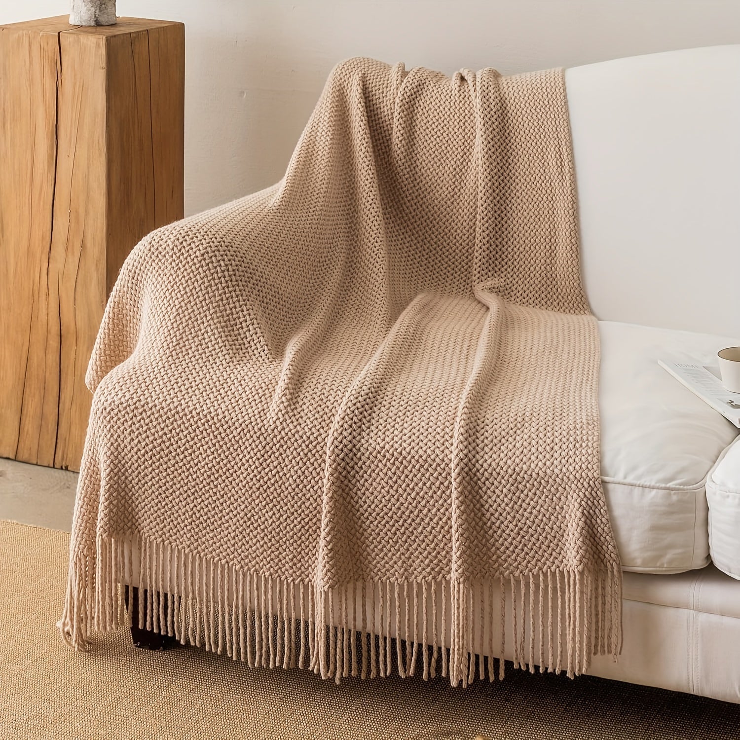 Manta de Punto con Flecos 50x69 Pulgadas, Suave y Ligera