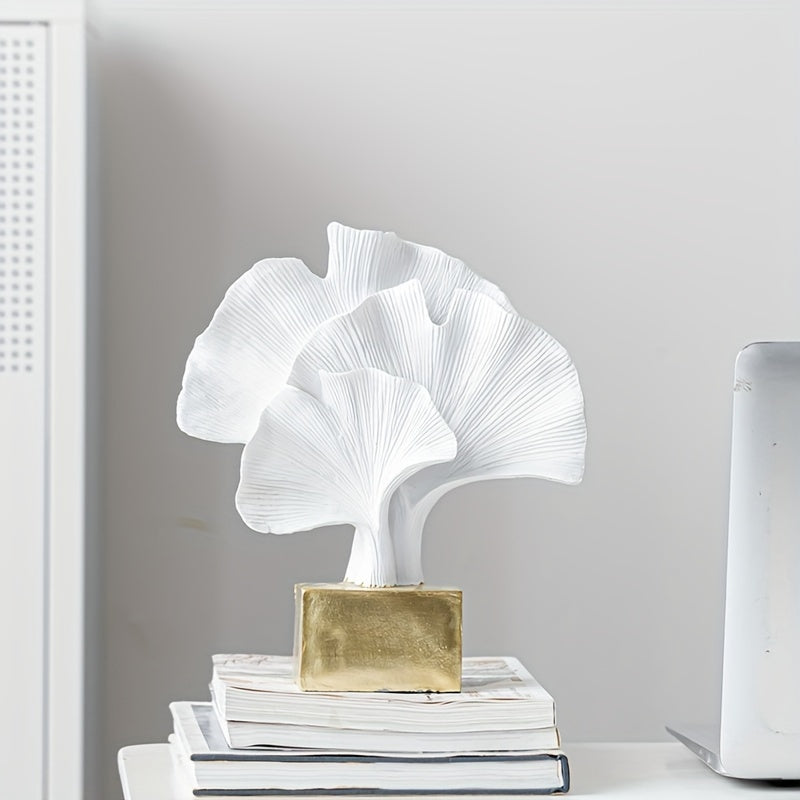 Escultura Abstracta de Hoja de Ginkgo en Resina para Decoración