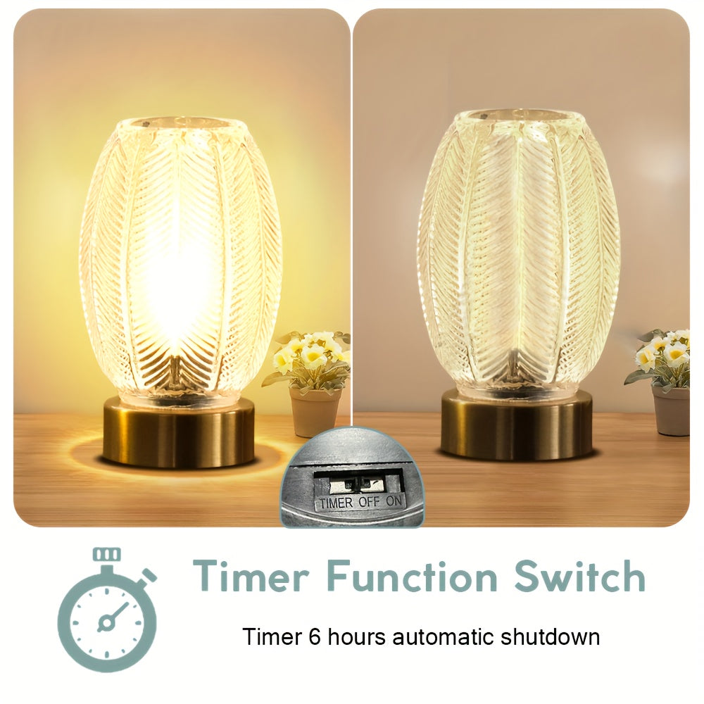 Lámpara de Mesa a Pilas con Temporizador, Luz Decorativa de Vidrio