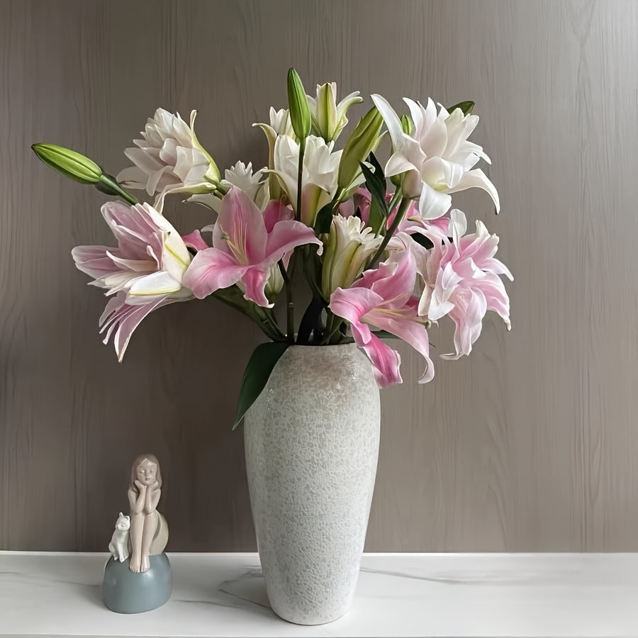 Jarrón de Cerámica Blanco con Diseño Texturizado para Decoración