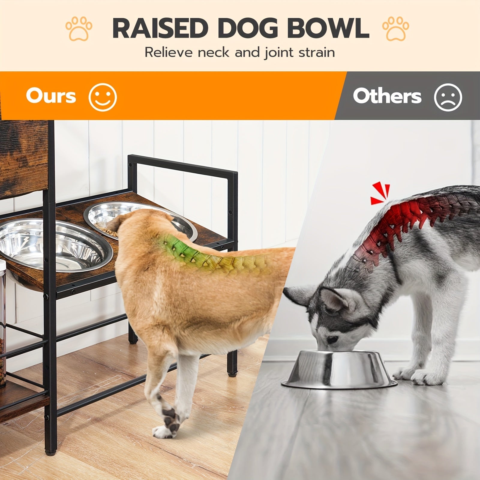 Soporte Elevado para Comedero de Perros con 2 Cuencos Ajustables