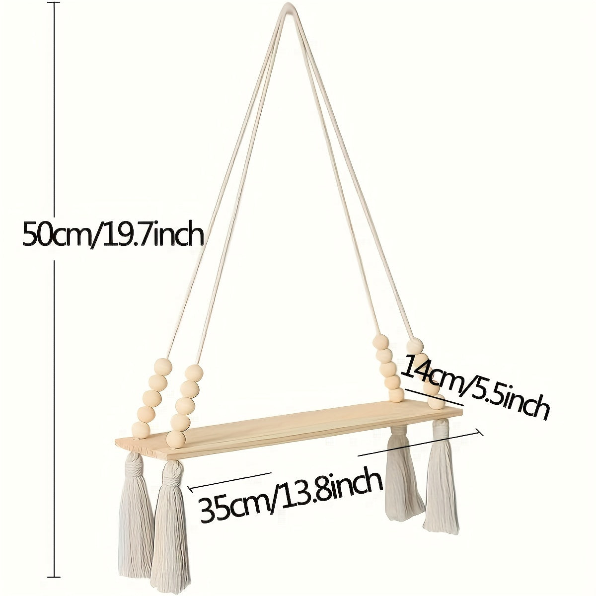 Estantería Colgante Boho de Madera con Macramé y Flecos