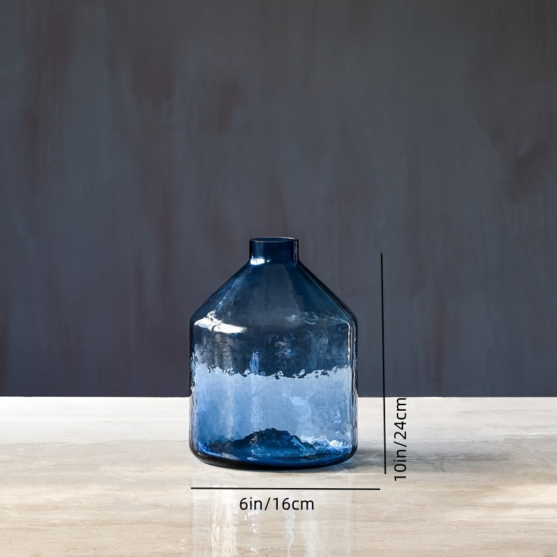 Jarrón de Cristal Azul con Diseño Ondulado para Flores Hidropónicas